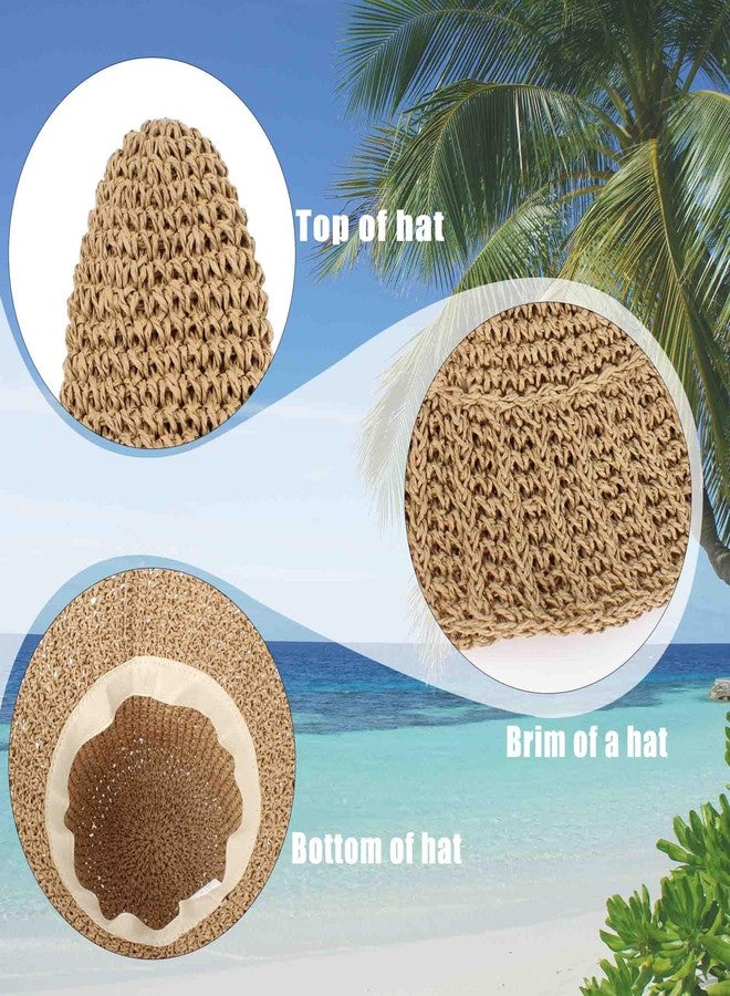 Minache Crochet Straw Hat Beach Sun Solid Color Foldable Wide Brim Outdoor Sun Visor Hat Bucket Hat for Women Girl Khak - Image 4